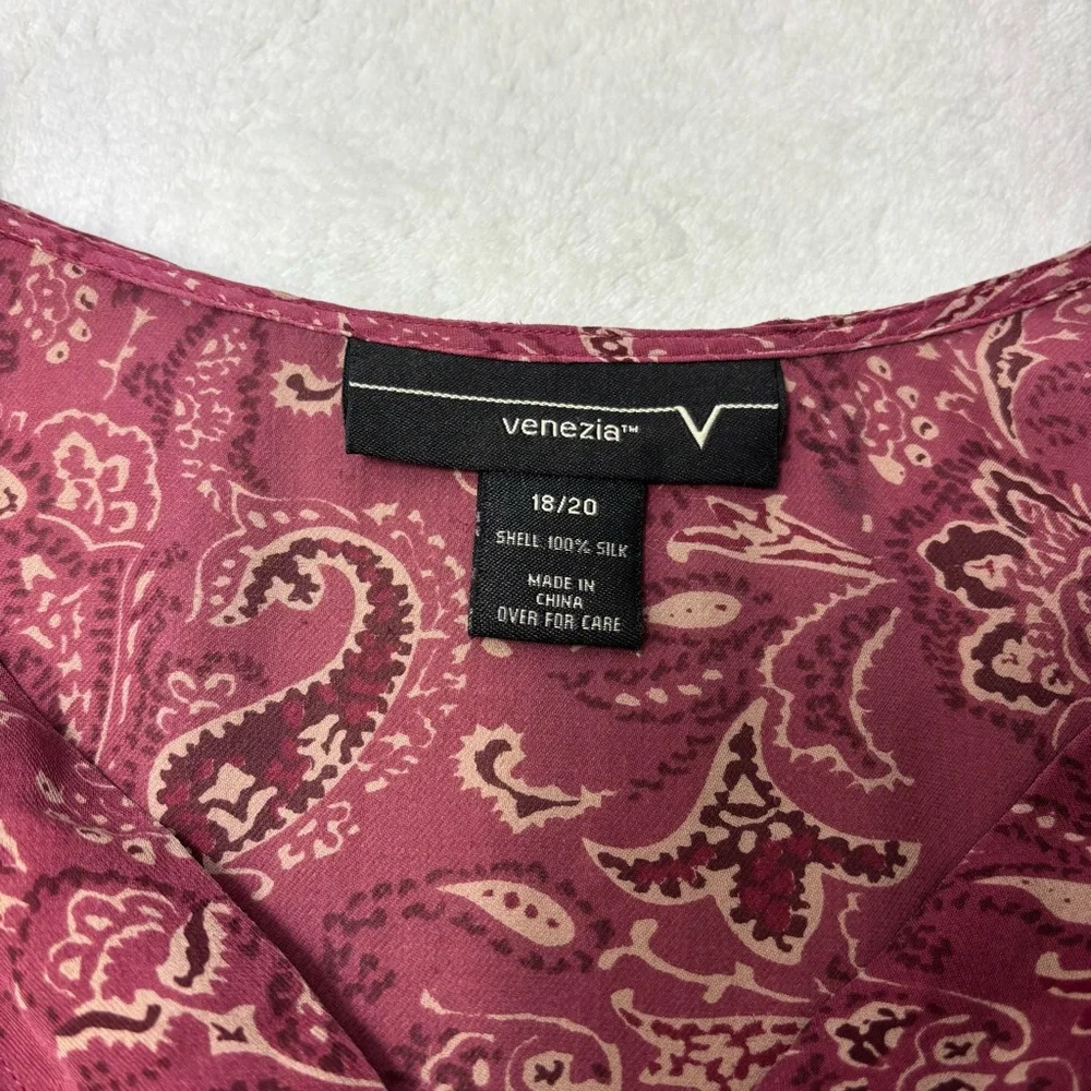 Venezia Long Sleeve Relaxed Tunic Blouse 100%‎ silk  size 18/20